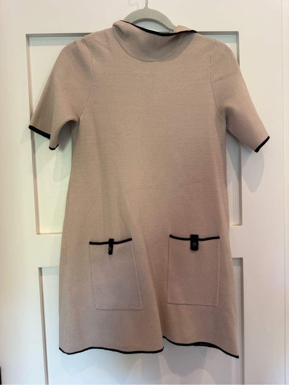 Maeve Blush Short-Sleeve Knit Dress with Black Trim